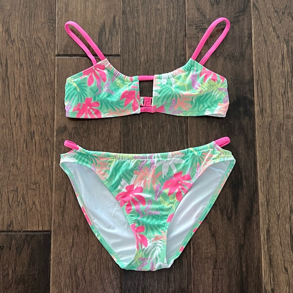Zara Kids Girls Bikini Set Exotic Swimsuit Pink & Green Floral Design 11 12